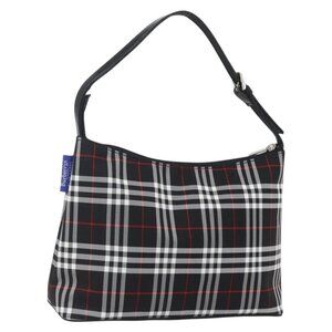 Authentic BURBERRY Nova Check Blue Label Shoulder Bag Nylon Black Silver